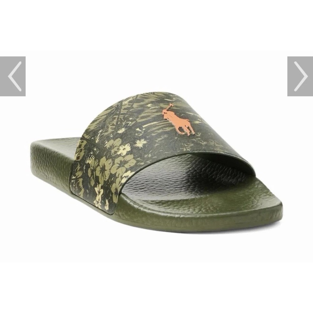 Polo Ralph Lauren Cayson Slides Mens 12 Camo Green Floral Tropical Sandals